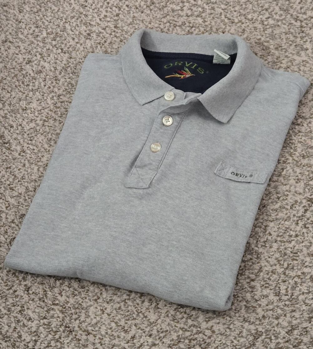 ORVIS Men’s Outdoor Fishing Polo Shirt Gray 100% Heavy Cotton Extra Large XL